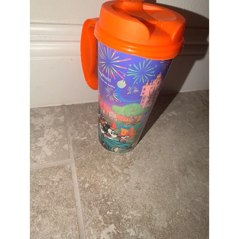 Disney World Travel Mug with Mickey Mouse and Fireworks refill tumbler orange